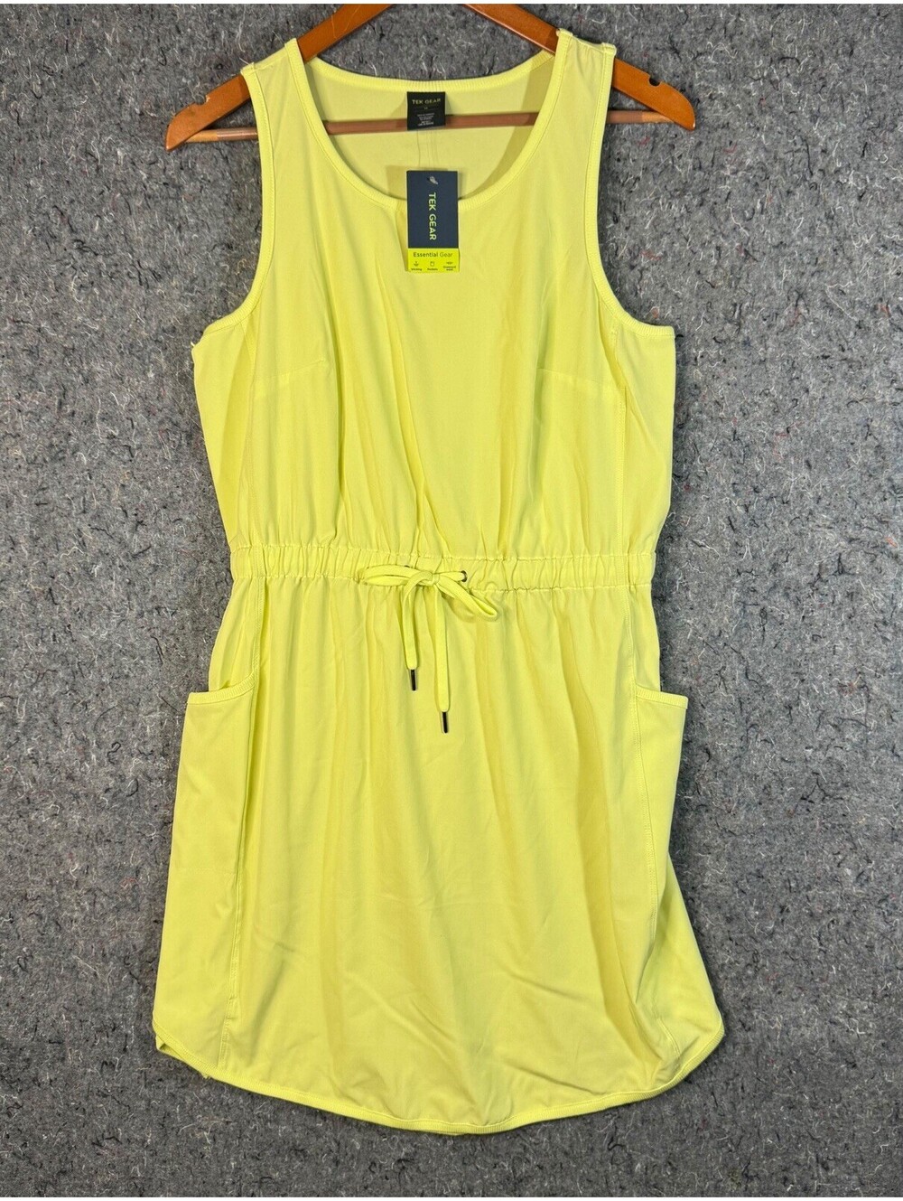 Tek Gear Dress M Yellow Woven Cinched Waist Wicking Pockets NWT Summer